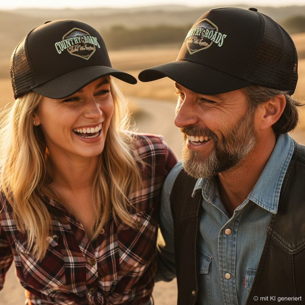 Western Mesh Basecap - Country Roads, Schwarz