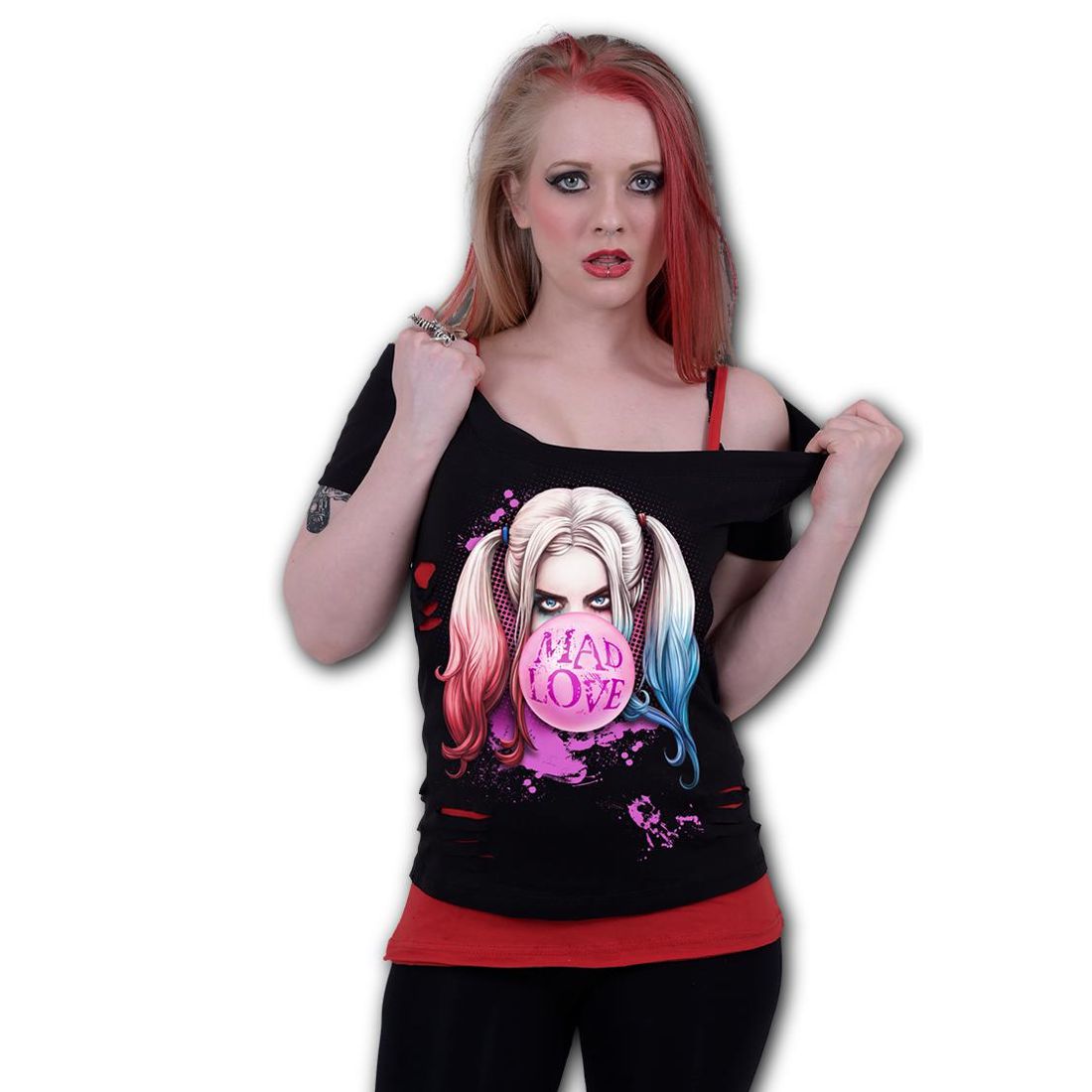 Reduziert - Spiral Damen 2in1 Schlitztop - Harley Quinn - Mad Love, Größe XL