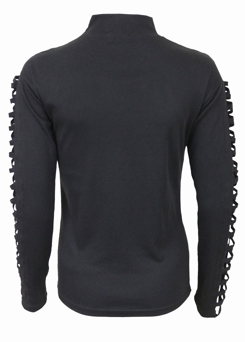 Reduziert - Spiral Stehkragen Top mit geschlitzten Ärmeln - Gothic Elegance, Größe S