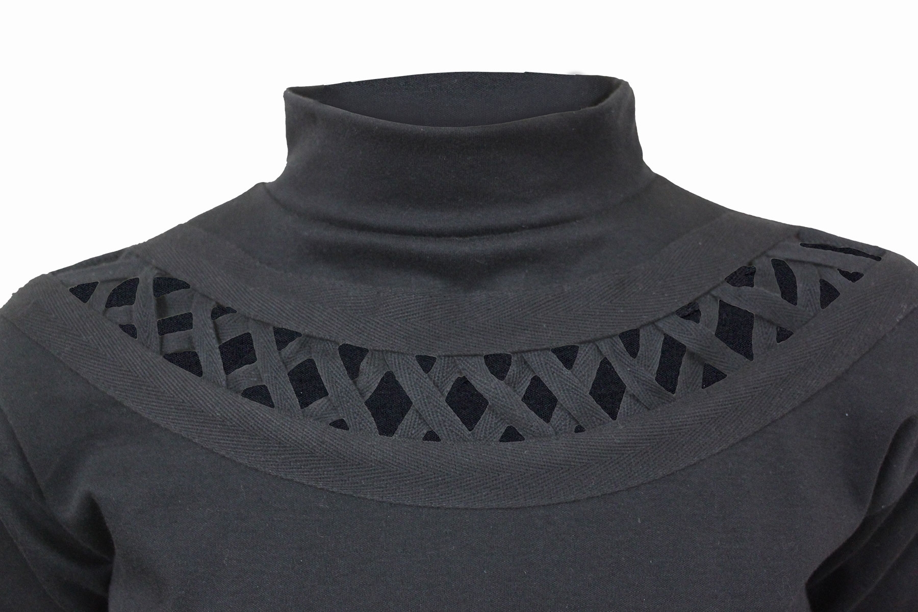 Reduziert - Spiral Stehkragen Top mit geschlitzten Ärmeln - Gothic Elegance, Größe S