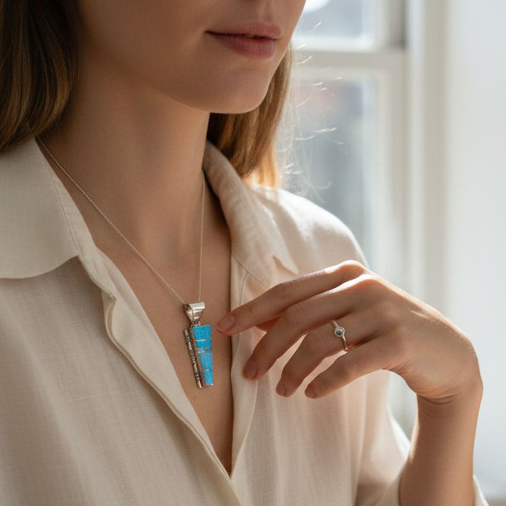 Doppelseitiger Indianerschmuck Kettenanhänger -  Symphony Of Turquoise & Opal