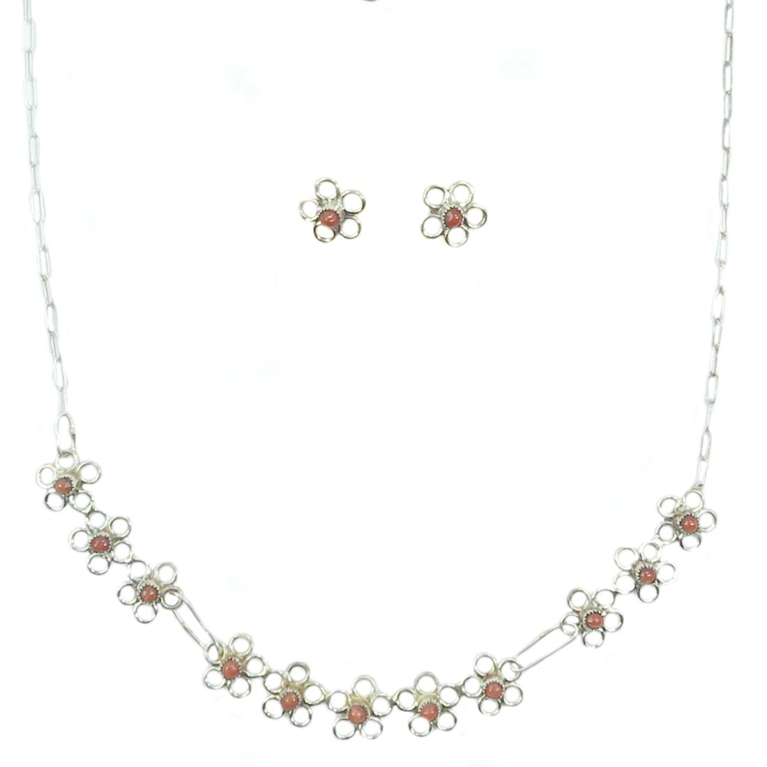 Indianerschmuck-Set: Kette und Ohrstecker aus Sterling Silber - Coral Flowers