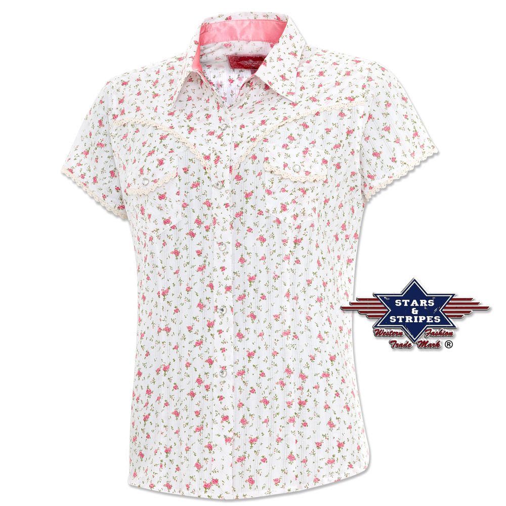 Reduziert - Kurzarm-Westernbluse von Stars & Stripes - Jeanette, Größe L