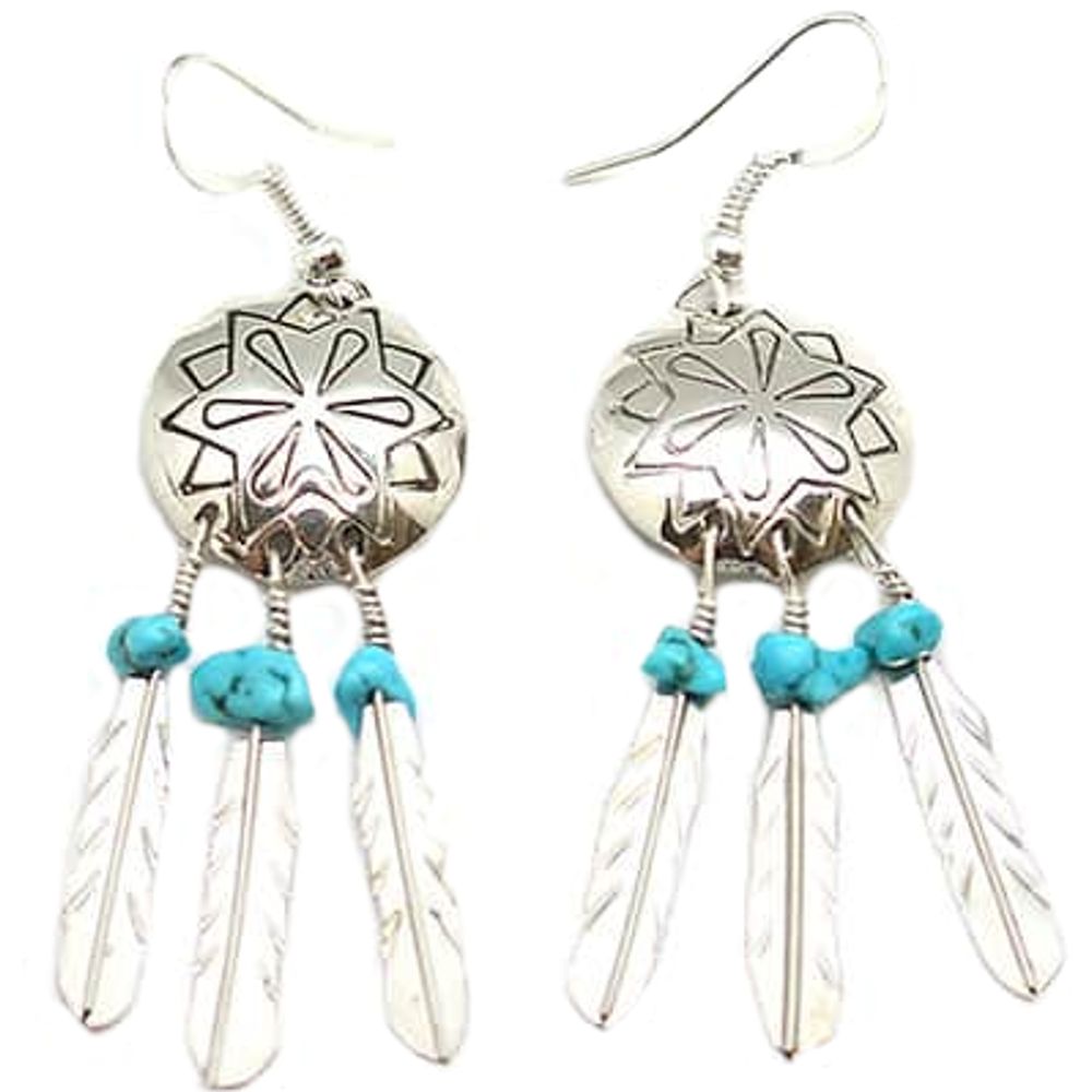 Ohrhänger aus Sterling Silber - Feathered Turquoise Concho