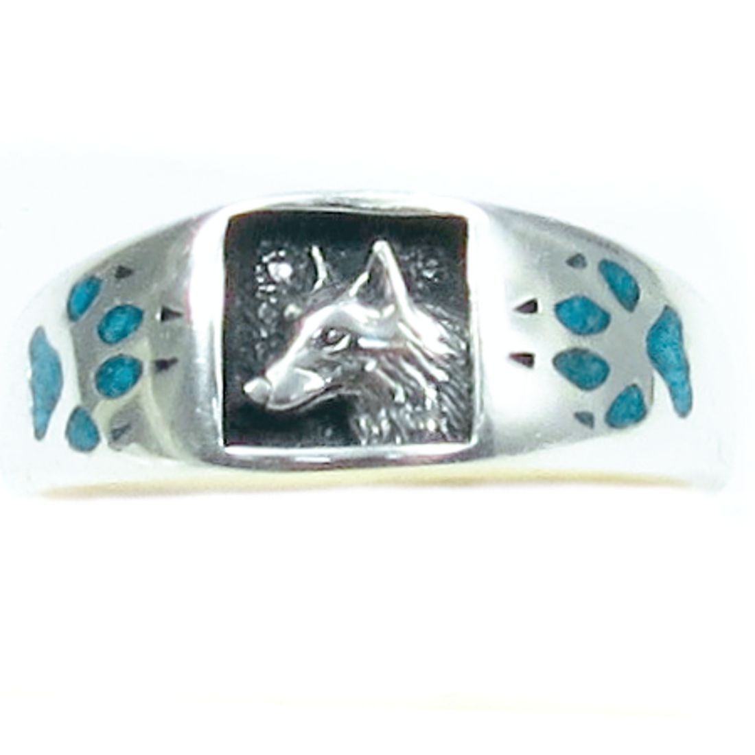 Indianerschmuck Ring aus Sterling Silber - Wolf And Paws, Türkis