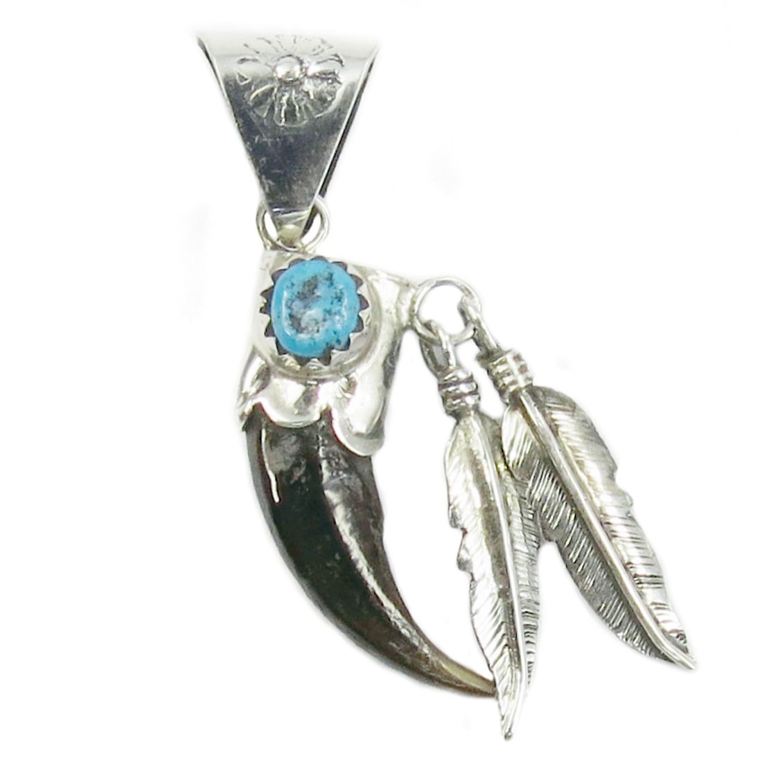 Indianerschmuck Kettenanhänger aus Sterling Silber - Coyote Claw & Feather, Türkis