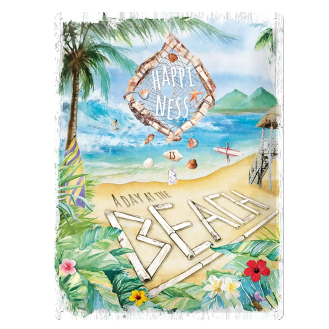 Blechschild - Retro Outdoor - Happiness Is A Day At The Beach