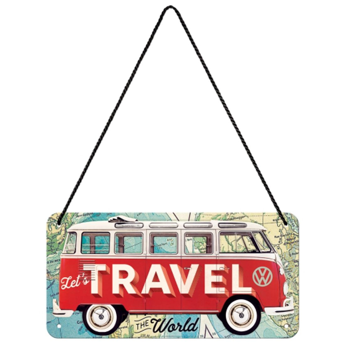 Blechschild zum Hängen - VW Bulli - Let's Travel The World