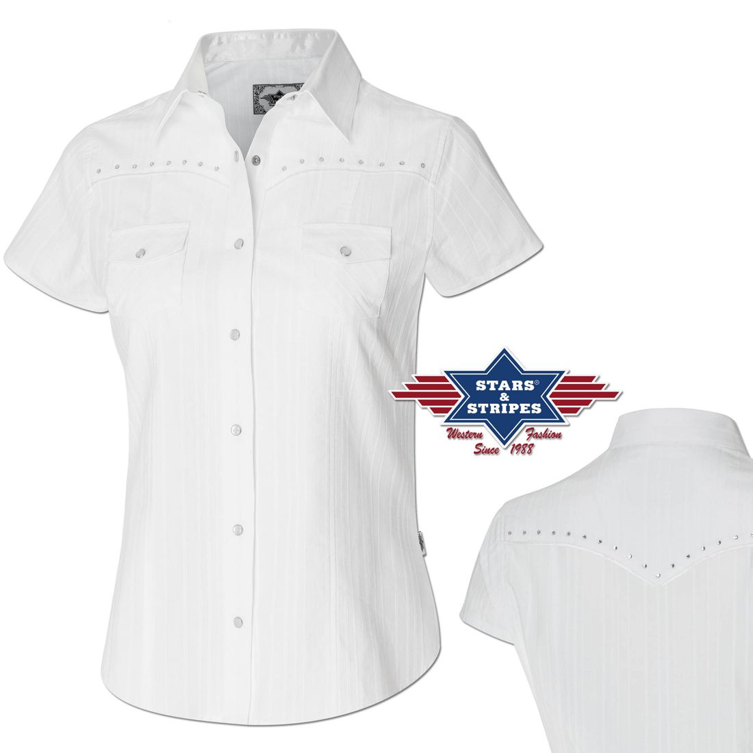 Reduziert - Kurzarm-Westernbluse von Stars & Stripes - Amelie, Größe S